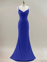 Royal Blue Mermaid Spaghetti Straps Corset Long Prom Dress With Beading