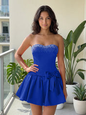 Fuchsia Pearl Corset Short Homecoming Dresses Large Waist Bow Lace Up Back