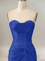 Royal Blue Mermaid Strapless Sweetheart Corset Long Prom Dress with Slit