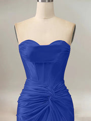 Royal Blue Mermaid Strapless Sweetheart Corset Long Prom Dress with Slit