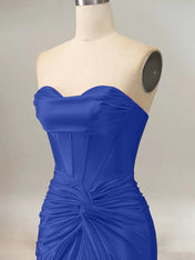 Royal Blue Mermaid Strapless Sweetheart Corset Long Prom Dress with Slit