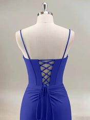 Royal Blue Mermaid Spaghetti Straps Corset Long Prom Dress With Beading