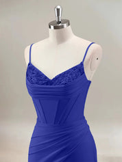 Royal Blue Mermaid Spaghetti Straps Corset Long Prom Dress With Beading