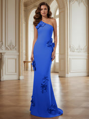 Cream One-Shoulder Prom Dress with Sculptural 3D Floral Appliqués