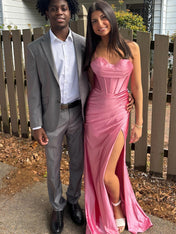 Royal Blue Strapless Cowl Neckline Corset Bodice Satin Prom Dress