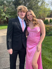 Royal Blue Strapless Cowl Neckline Corset Bodice Satin Prom Dress