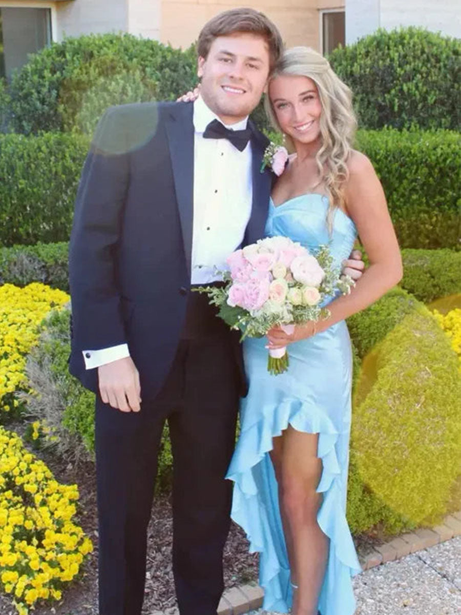 Royal Blue Strapless High-Low Ruffle Prom Dress