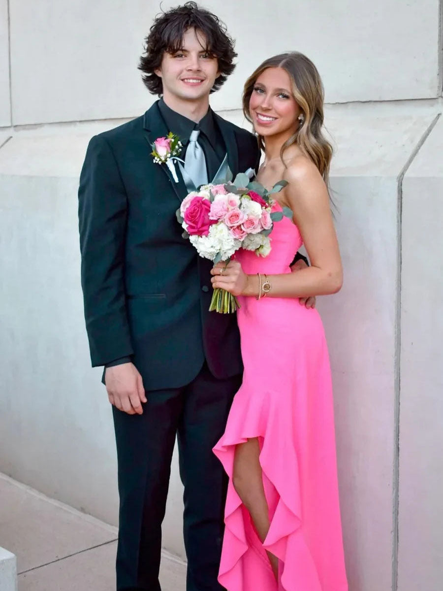 Royal Blue Strapless High-Low Ruffle Prom Dress