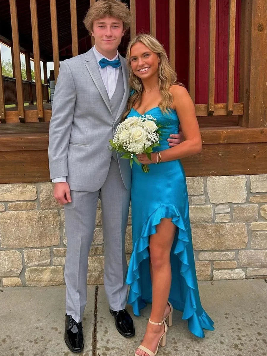 Royal Blue Strapless High-Low Ruffle Prom Dress