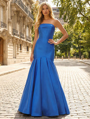 Royal Blue Strapless Pleated Satin Mermaid Prom Dress