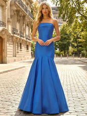 Royal Blue Strapless Pleated Satin Mermaid Prom Dress