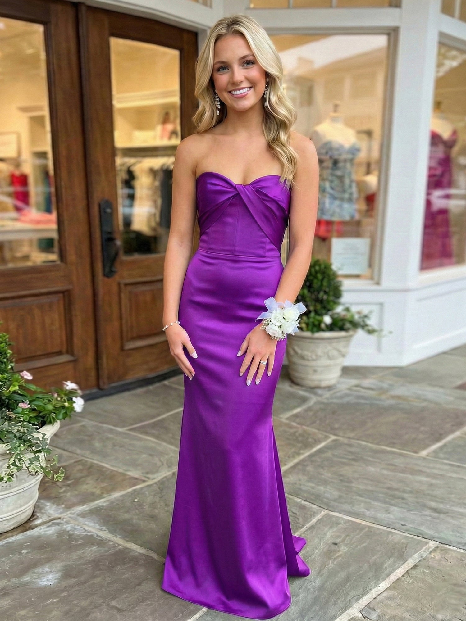 Royal Blue Strapless Long Prom Dress with Twist Detail