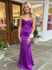 Royal Blue Strapless Long Prom Dress with Twist Detail