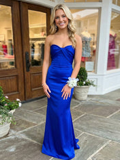 Royal Blue Strapless Long Prom Dress with Twist Detail