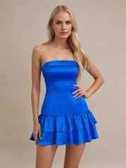 Royal Blue Strapless Satin Short Homecoming Dress