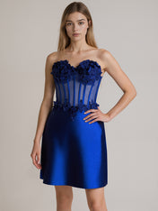 Strapless Satin Short Homecoming Dress with Appliqeus