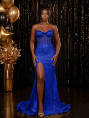 Strapless Sequin-Embellished Mermaid Prom Dress