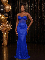 Strapless Sequin-Accented Mermaid Prom Dress with High Slit