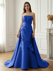 Lavender Satin 3D Floral Strapless A-Line Gown