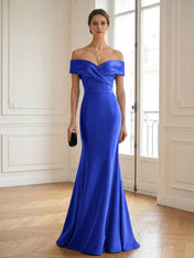 Formal Wedding Guest Dress Navy Off Shoulder Maxi Mermaid Dress