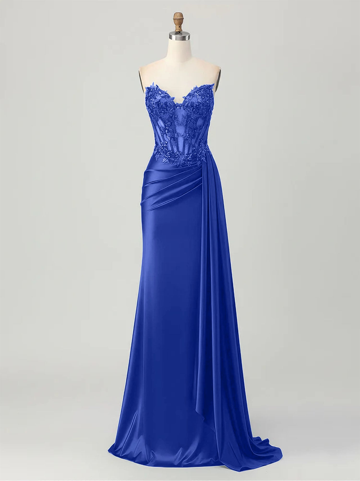 Strapless Illusion Bodice Prom Dress with Satin Skirt