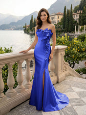 Pink Sweetheart Neckline 3D Flower Embellished Mermaid Evening Gown Maxi Dress