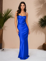 Spaghetti Straps Lace Up Satin Long Prom Dress