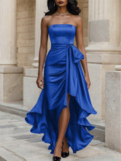 Glamorous Formal Dress Midnight Navy Strapless Satin Gown Midi Dress