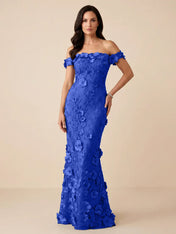 Black Off-the-Shoulder 3D Floral Mermaid Formal Gown Evening Dress