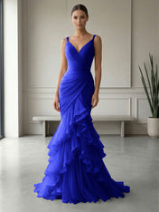 Mauve Folds Tulle Strapless Sleeveless Mermaid Gown Dress