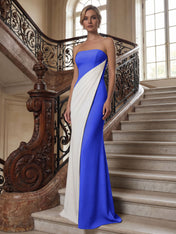 Black White Sheath Strapless Elegant Maxi Formal Dress