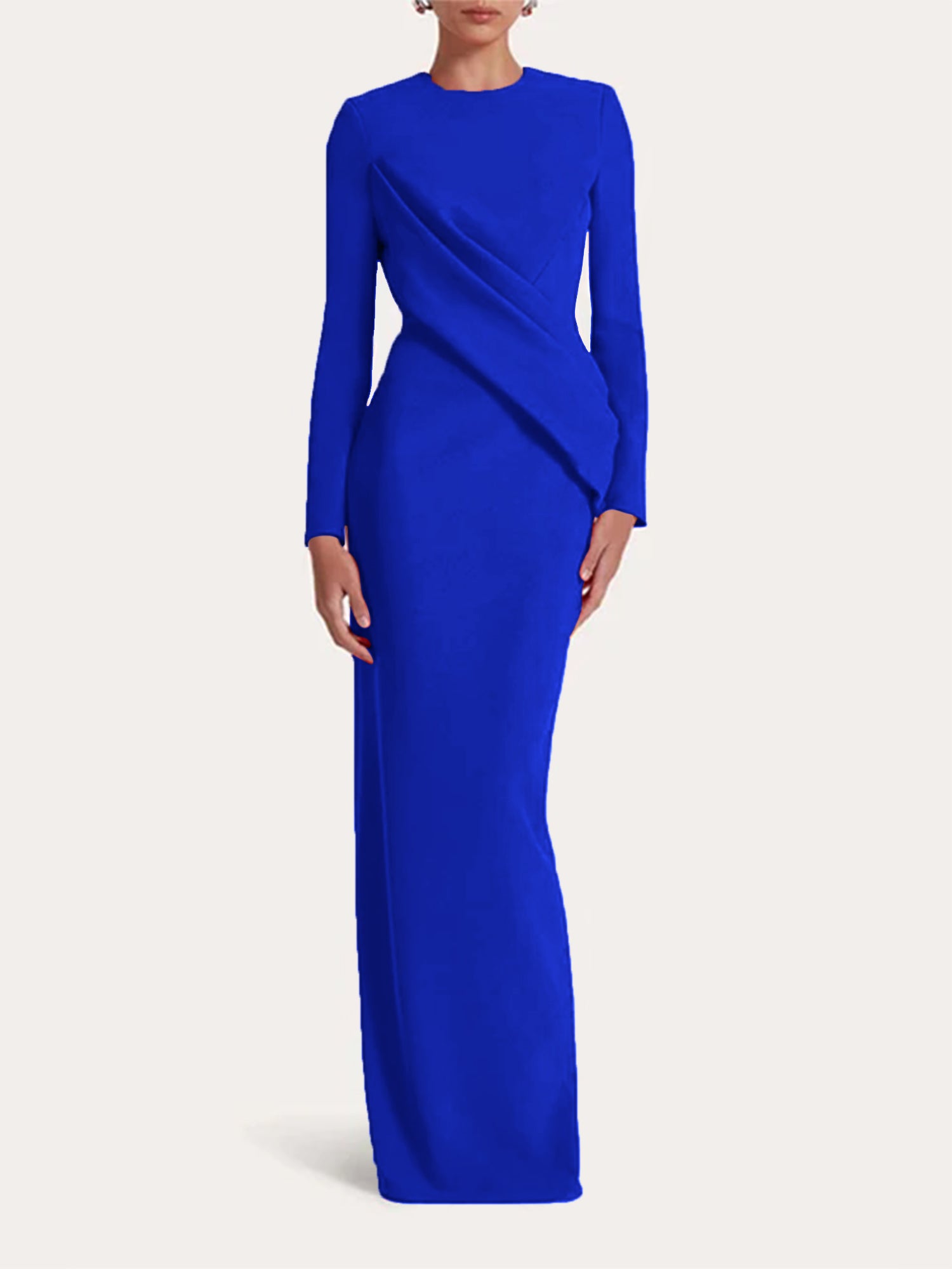 Red Sheath/Column Scoop Long Sleeves Chiffon Floor-Length Ruffles Formal Dress
