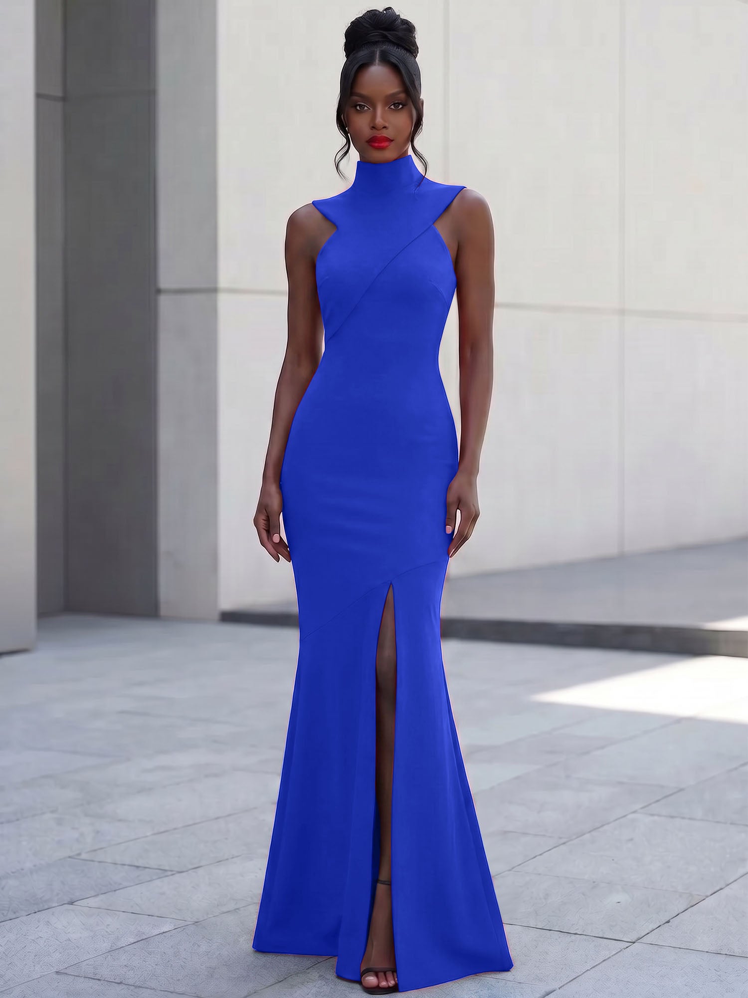 High-Neck Cross-Bodice Sleeveless Maxi Dress