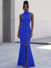 High-Neck Cross-Bodice Sleeveless Maxi Dress