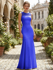 Pure White Sequin Neckline Sleeveless Mermaid Maxi Dress Gown