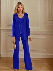 Tailleur-pantalon en mousseline avec veste pour mère de la mariée 
