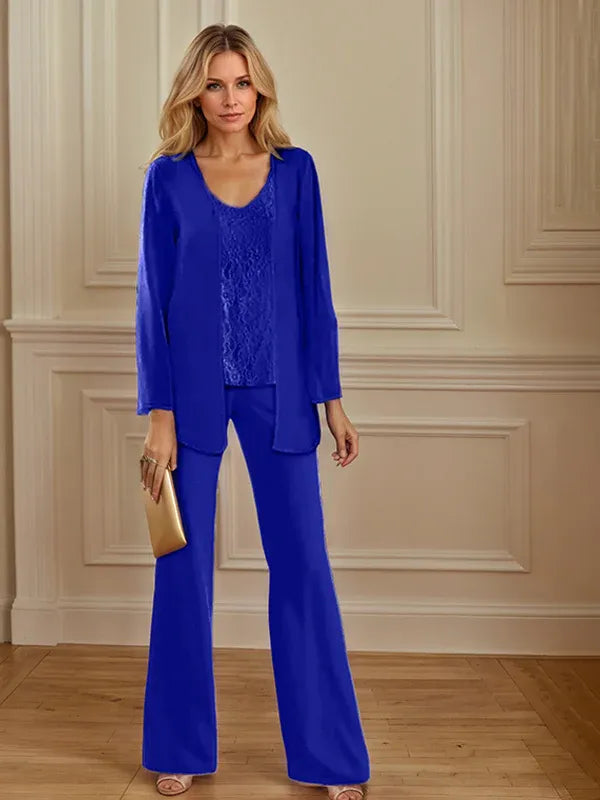 Tailleur-pantalon en mousseline avec veste pour mère de la mariée 