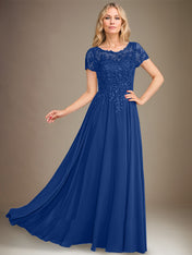A-Line Scoop Floor-Length Chiffon Mother of the Bride Dress With Applique & Sequins
