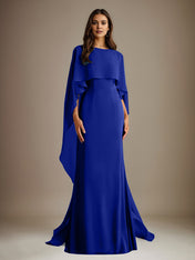 Sheath/Column Boatneck Floor-Length Chiffon Mother of the Bride Dress With Cascading Ruffles