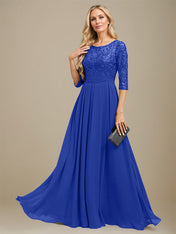 A-Line Scoop Floor-Length Lace Chiffon Mother Of the Bride Dress With Sequins Applique