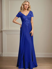 A-line V-Neck Floor-Length Chiffon Lace Mother of the Bride Dress