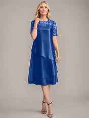 A-Line Scoop Knee-Length Mother of the Bride Dress With Applique & Sequins