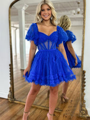 Royal Blue A Line Off the Shoulder Cortset Homecoming Dress