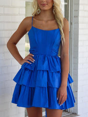Royal Blue A Line Tiered Short Homecoming Dress with Bow