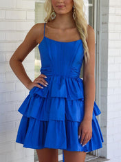 Royal Blue A Line Tiered Short Homecoming Dress with Bow
