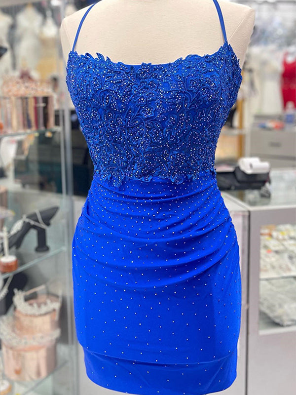 sachin and babi light blue dress Zapakasa Women Glitter Royal Blue Tight Beaded Homecoming Dress Strapless  Satin Short Prom Dress main image 0