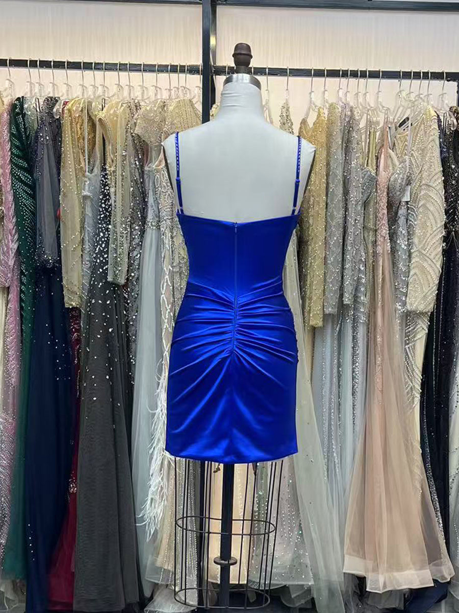 Royal Blue Beaded V Neck Corset Bodice Homecoming Dress