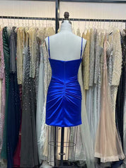 Royal Blue Beaded V Neck Corset Bodice Homecoming Dress