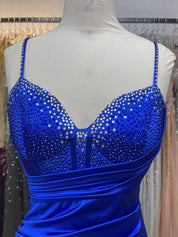 Royal Blue Beaded V Neck Corset Bodice Homecoming Dress