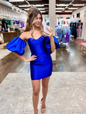 Royal Blue Bodycon Homecoming Dress with Puff Sleeves